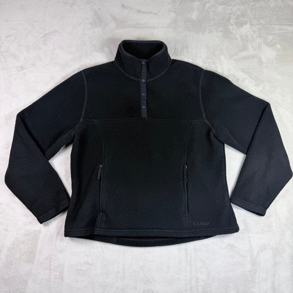 L.L.Bean Polartec Quarter Button Fleece Pullover Womens Large Black Top